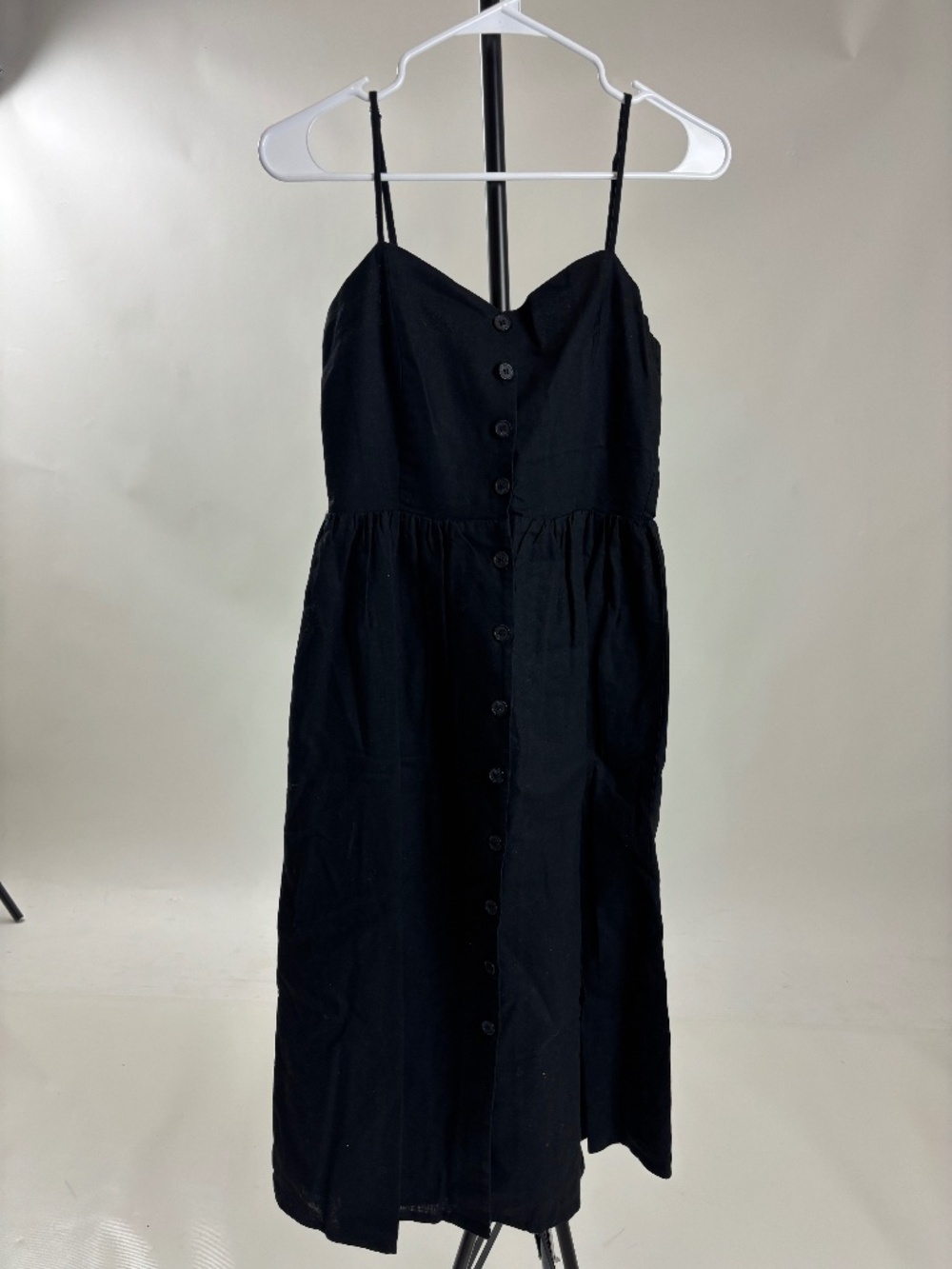 Black Linen Blend Midi Tank Dress